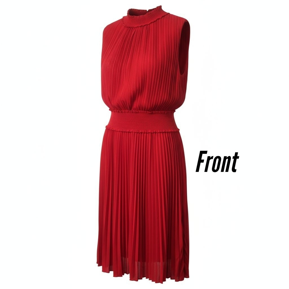 Nanette Lepore Women's Vibrant Red Mock Neck Sleeveless Pleated Midi Dress